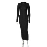 EVE Solid Color Long Sleeve Slim Maxi Dress BLG-D269186A