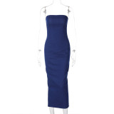 EVE Solid Color Tube Tops Split Maxi Dress BLG-D3813904K