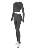 EVE Solid Color Long Sleeve Yoga Two Piece Pants Set BLG-S3613114K