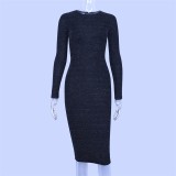 EVE Fashion O Neck Slim Midi Dress BLG-D8A0540
