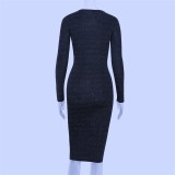 EVE Fashion O Neck Slim Midi Dress BLG-D8A0540