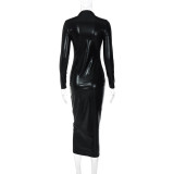 EVE Slim Long Sleeve O Neck Midi Dress BLG-D2810014K