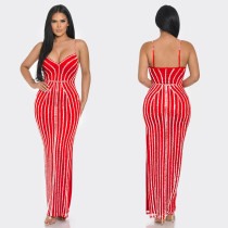 EVE Sexy Sling Hot Drill Split Maxi Dress BY-6761
