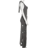 EVE Sexy Suspenders Hole Slim Long Dress XEF-38520
