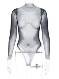 EVE Sexy Print Mesh Slim Long Sleeve Bodysuit BLG-P3612998A