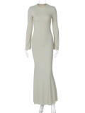 EVE Solid Color Slim Long Sleeve Maxi Dress BLG-D3A14471K