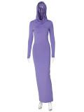 EVE Slim Solid Color Backless Hooded Split Maxi Dress BLG-D3512950A