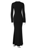 EVE Solid Color Slim Long Sleeve Maxi Dress BLG-D3A14471K