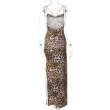 EVE Leopard Print Backless Chain Tie Up Maxi Dress BLG-D1C7287A