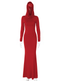 EVE Solid Color Slim Hooded Long Sleeve Maxi Dress BLG-D3813926K