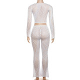 EVE Hollow Out Knits Short Tops And Tight Pants Suit XEF-40374