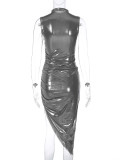EVE Solid Color Sleeveless Pleated Irregular Dress BLG-D2B11149K