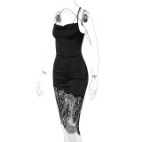 EVE Sexy Tie Up Splicing Lace Backless Midi Dress BLG-D0C4227A