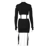 EVE Fashion Holes Long Sleeve Tops And Skirts 2 Piece Set BLG-S279437A