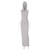 EVE Solid Sleeveless Hooded Split Maxi Dress BLG-D3312010A