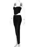 EVE Sexy Sling Crop Tops And Split Skirts Two Piece Set BLG-S3412276A