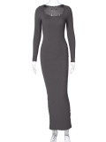 EVE Long Sleeve U Neck Slim Maxi Dress BLG-D1B7161A