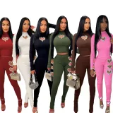 EVE Heart Hot Drill Solid Color Set Two Piece Pants Set BN-9439