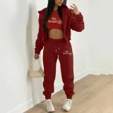 EVE Fleece Sweatshirt Hooded Letter Print Three Piece Pants Set TK-6310