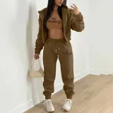 EVE Fleece Sweatshirt Hooded Letter Print Three Piece Pants Set TK-6310