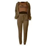 EVE Fleece Sweatshirt Hooded Letter Print Three Piece Pants Set TK-6310