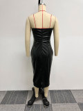 EVE Tight Hollow Out Split Leather Tube Tops Dress NY-2982