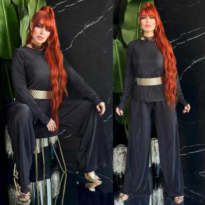 EVE Loose Solid Color Long Sleeve Pants Two Piece Set MZ-2820