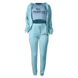 EVE Fleece Sweatshirt Hooded Letter Print Three Piece Pants Set TK-6310