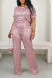 EVE Short Sleeve Sequin Casual Two Piece Pants Set LS-0403