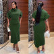 EVE Solid Color Short Sleeve Split Midi Dress NY-10663