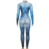 EVE Print Long Sleeve Tight Sport Jumpsuit XEF-39802