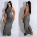 EVE Solid Color Sleeveless Split Maxi Dress BY-6791