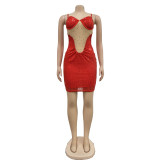 EVE Solid Mesh Hot Drill Sling Mini Dress BY-6768