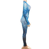 EVE Print Long Sleeve Tight Sport Jumpsuit XEF-39802