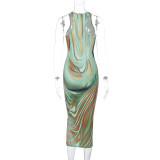 EVE Fashion Print Slim Sleeveless Long Dress BLG-D3512869K