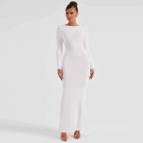 EVE Long Sleeve Backless Tie Up Maxi Dress BLG-D3914074A
