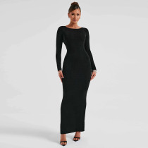 EVE Long Sleeve Backless Tie Up Maxi Dress BLG-D3914074A