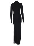 EVE Solid Color Slim Split Long Sleeve Maxi Dress BLG-D3A14587K