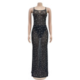 EVE Mesh Hot Diamond Sling Maxi Dress BY-6726