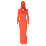 EVE Solid Slim Hooded Long Sleeve Maxi Dress BLG-D3B14898K