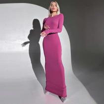 EVE Long Sleeve Solid Color Maxi Dress BLG-D3B14895A