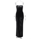 EVE Sexy Tube Tops Pleated Long Dress BLG-D3B14956K