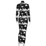 EVE Fashion Print High Neck Midi Dress BLG-D186134K