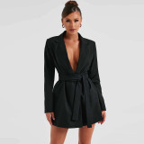 EVE Fashion Lapel Neck Solid Coat(With Waist Belt) BLG-C3813979A