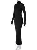 EVE Long Sleeve Solid Slim Zipper Maxi Dress BLG-D3A14614A