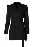 EVE Fashion Lapel Neck Solid Coat(With Waist Belt) BLG-C3813979A