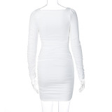 EVE Long Sleeve Pleated Solid Midi Dress BLG-D0A3663H