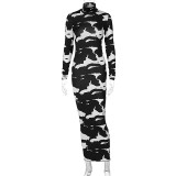 EVE Fashion Print High Neck Midi Dress BLG-D186134K
