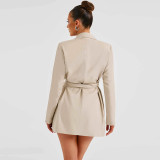 EVE Fashion Lapel Neck Solid Coat(With Waist Belt) BLG-C3813979A