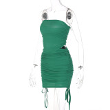 EVE Solid Color Tube Tops Drawstring Skirt 2 Piece Set BLG-S1A6817K